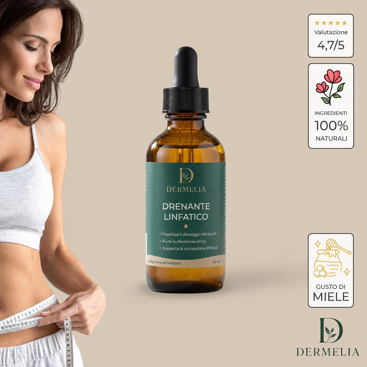 Il primo trattamento 100% naturale che drena, sgonfia e ti fa sentire leggera