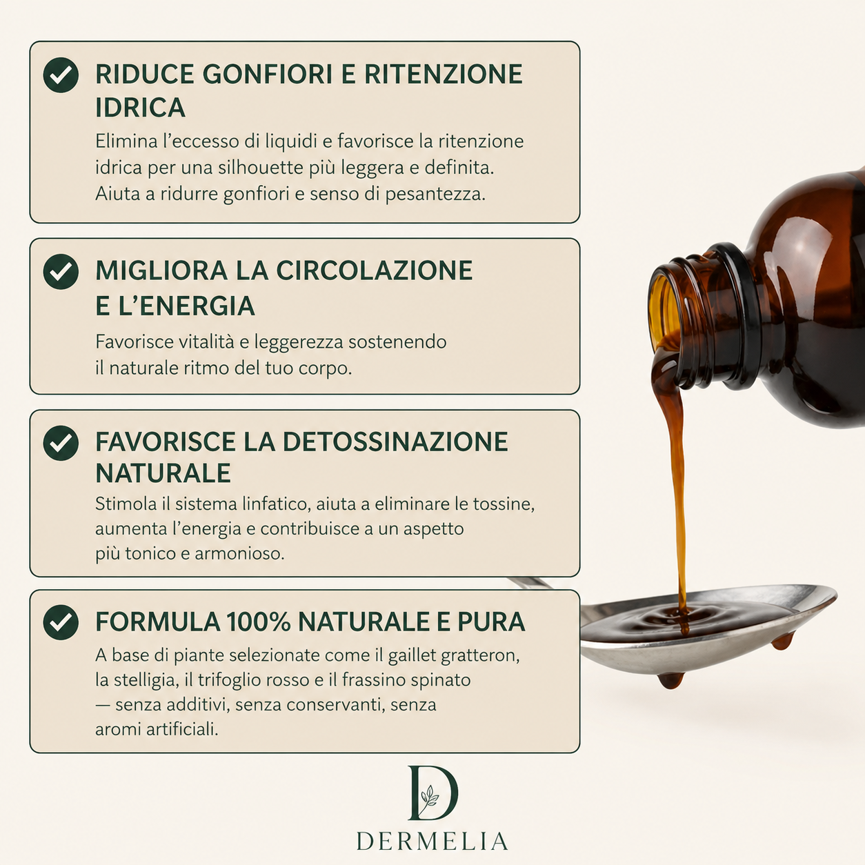 Il primo trattamento 100% naturale che drena, sgonfia e ti fa sentire leggera